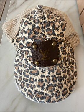 Distressed Leopard Print Trucker Hat with Logo Patch